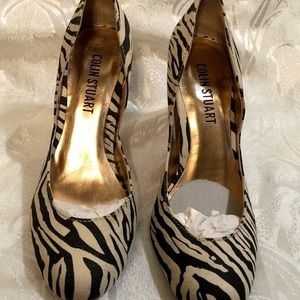 Colin Stuart Round Toe Zebra Print Fabric Heels